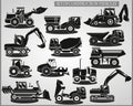 Set of construction vehicles in black and white Royalty Free Stock Photo
